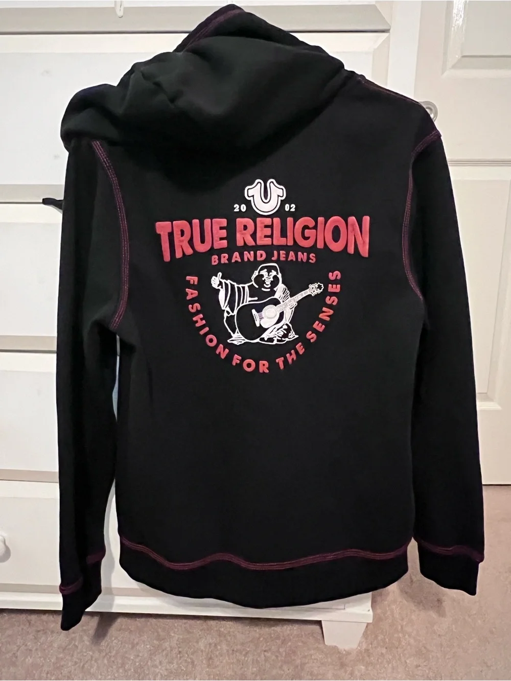 True Religion Black Hoodie with Red Contrast Stitching